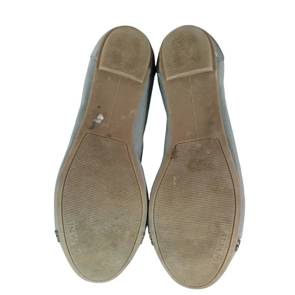 ALFANI! FAB SILVER VEGAN LEATHER, STRETCH FABRIC JEWELED BALLET FLATS! SZ 10M